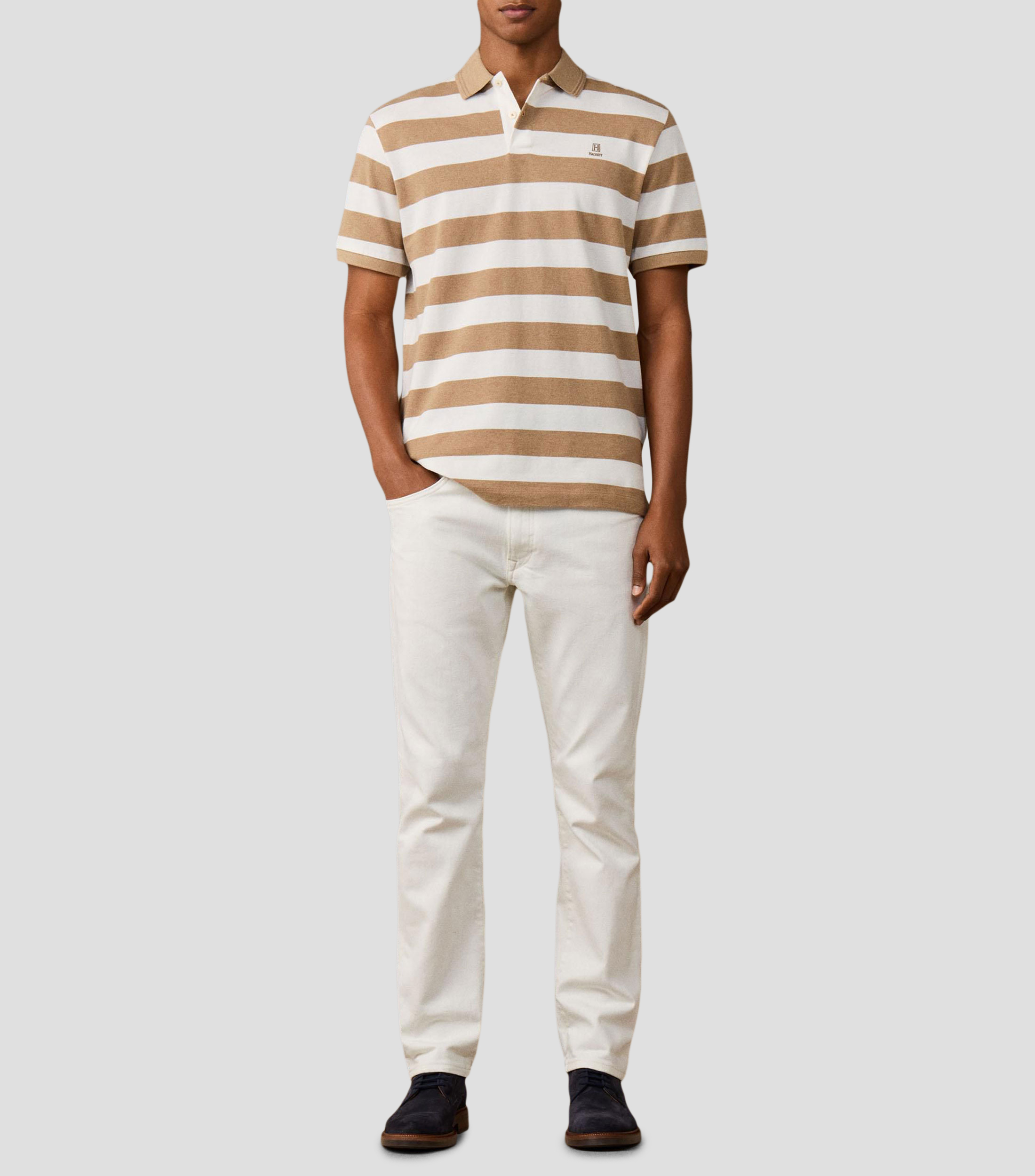Playera tipo polo manga corta con rayas Hombre